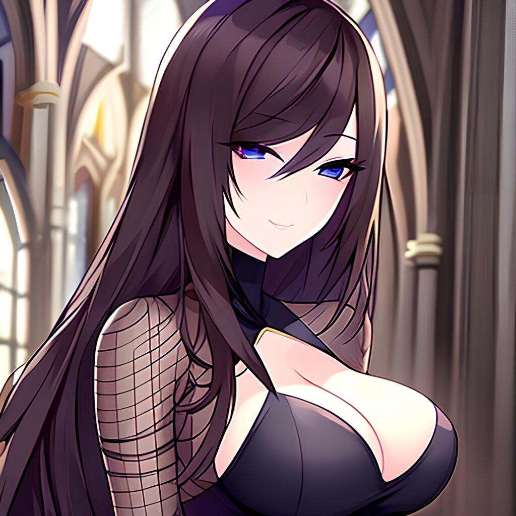 messy hair brunette long hair church fishnet woman 