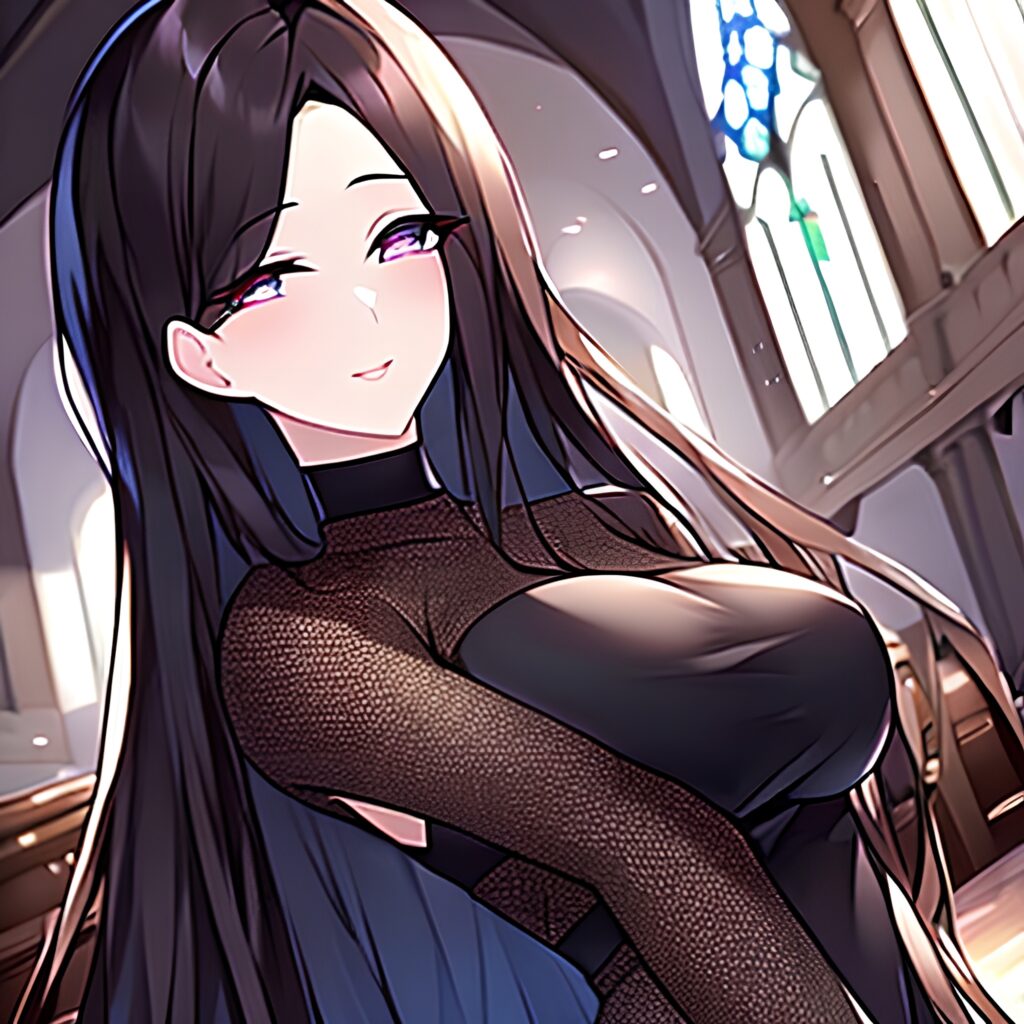 messy hair brunette long hair church fishnet woman 