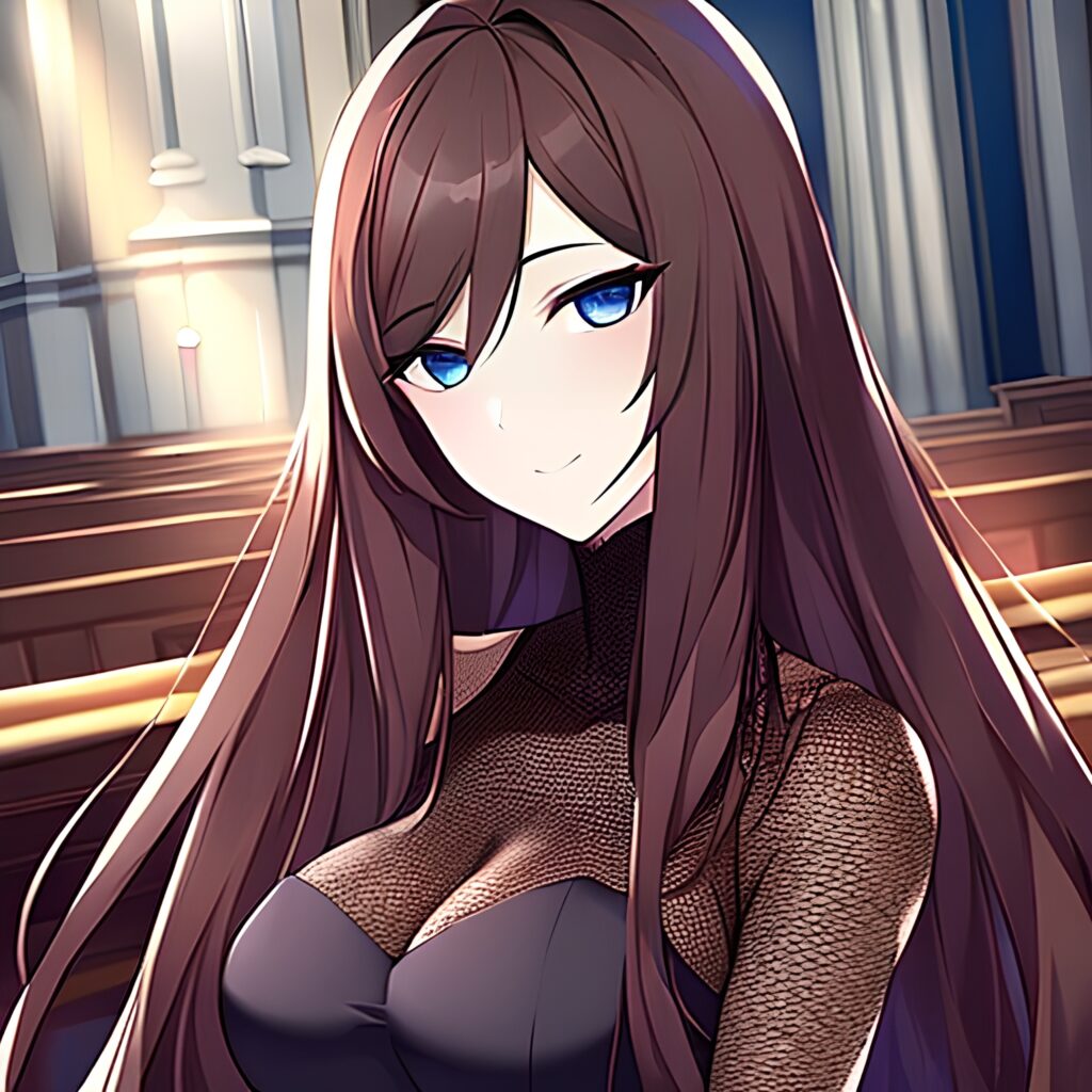 messy hair brunette long hair church woman fishnet 