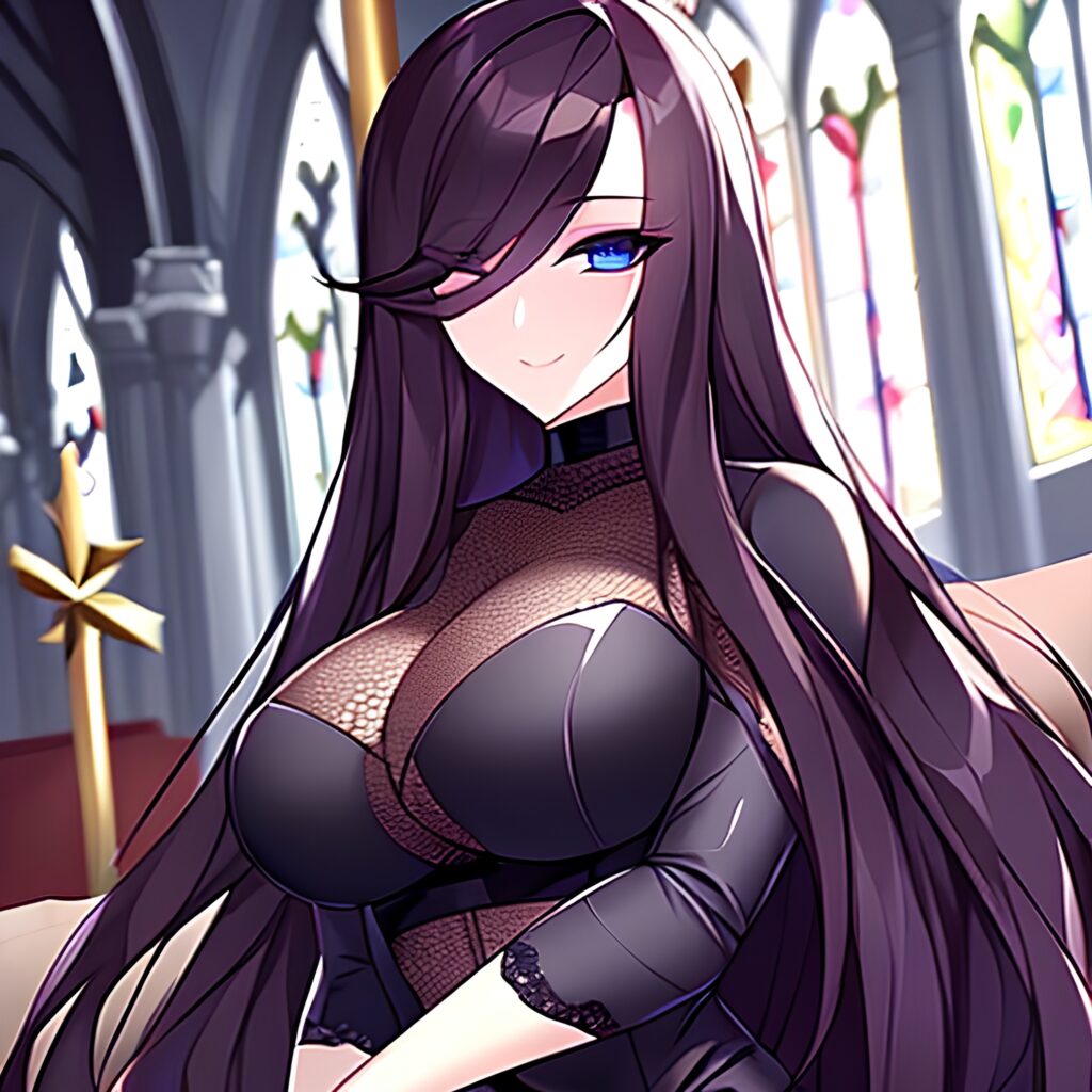 messy hair brunette long hair fishnet woman church 