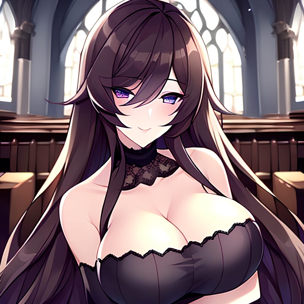 messy hair brunette long hair fishnet woman church 