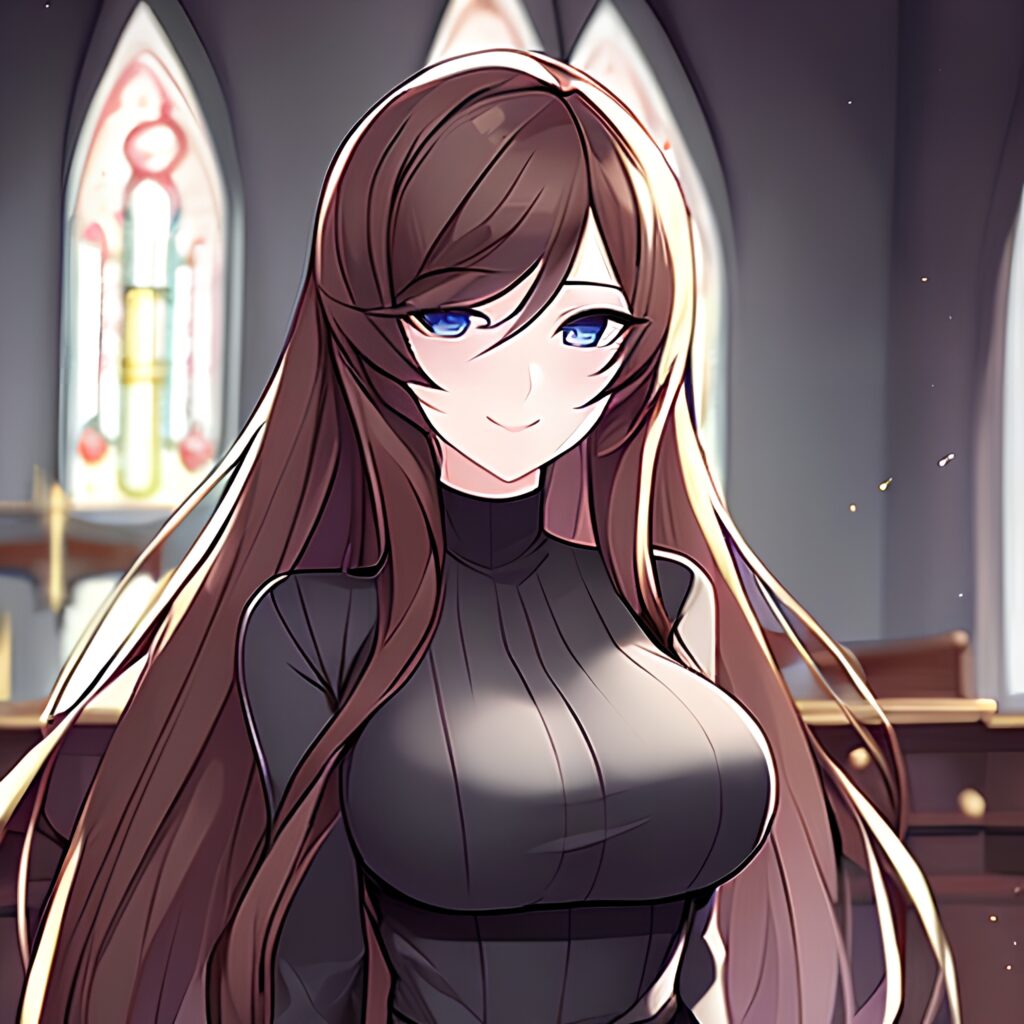 messy hair brunette long hair fishnet woman church 