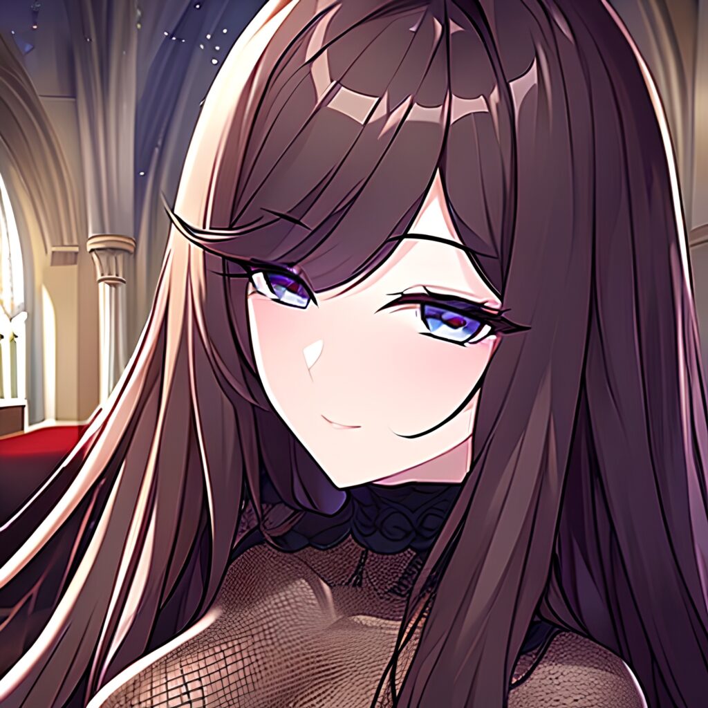 messy hair brunette long hair woman church fishnet 