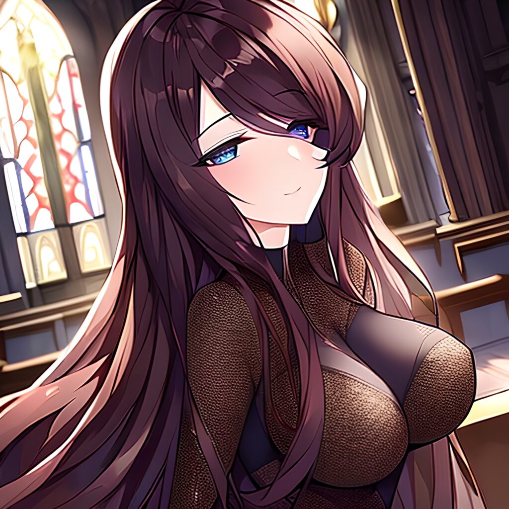 messy hair brunette long hair woman church fishnet 