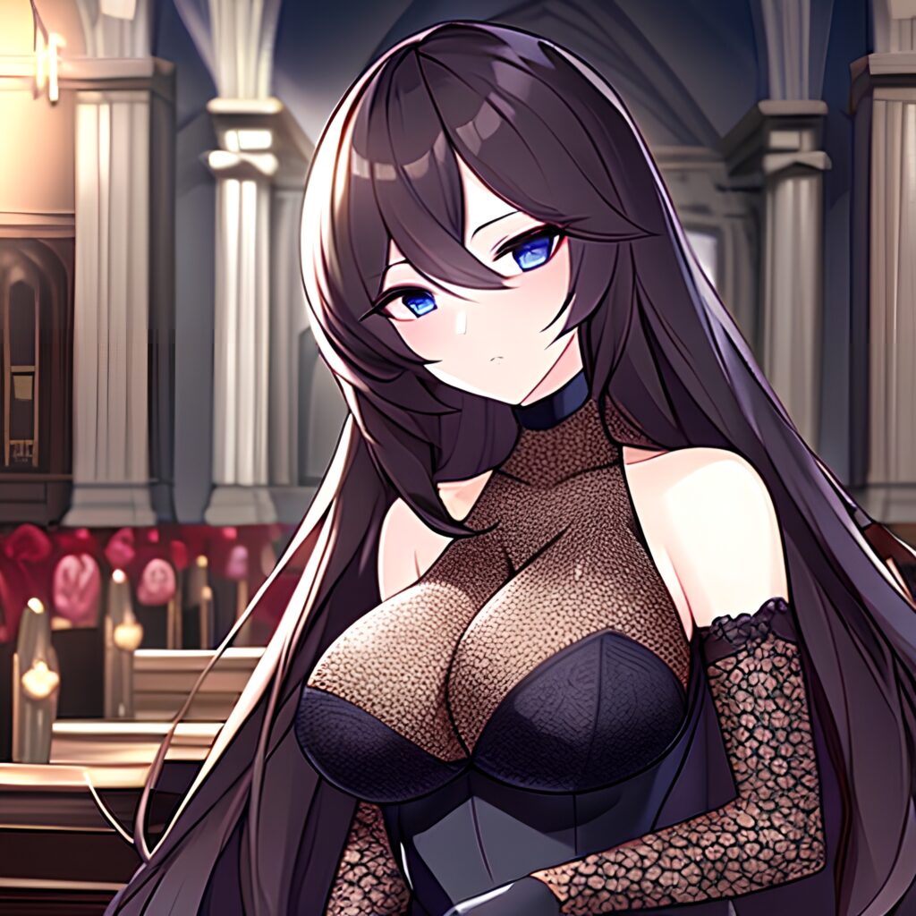 messy hair brunette long hair woman fishnet church