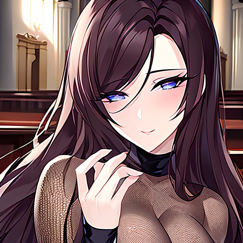 messy hair brunette long hair woman fishnet church 