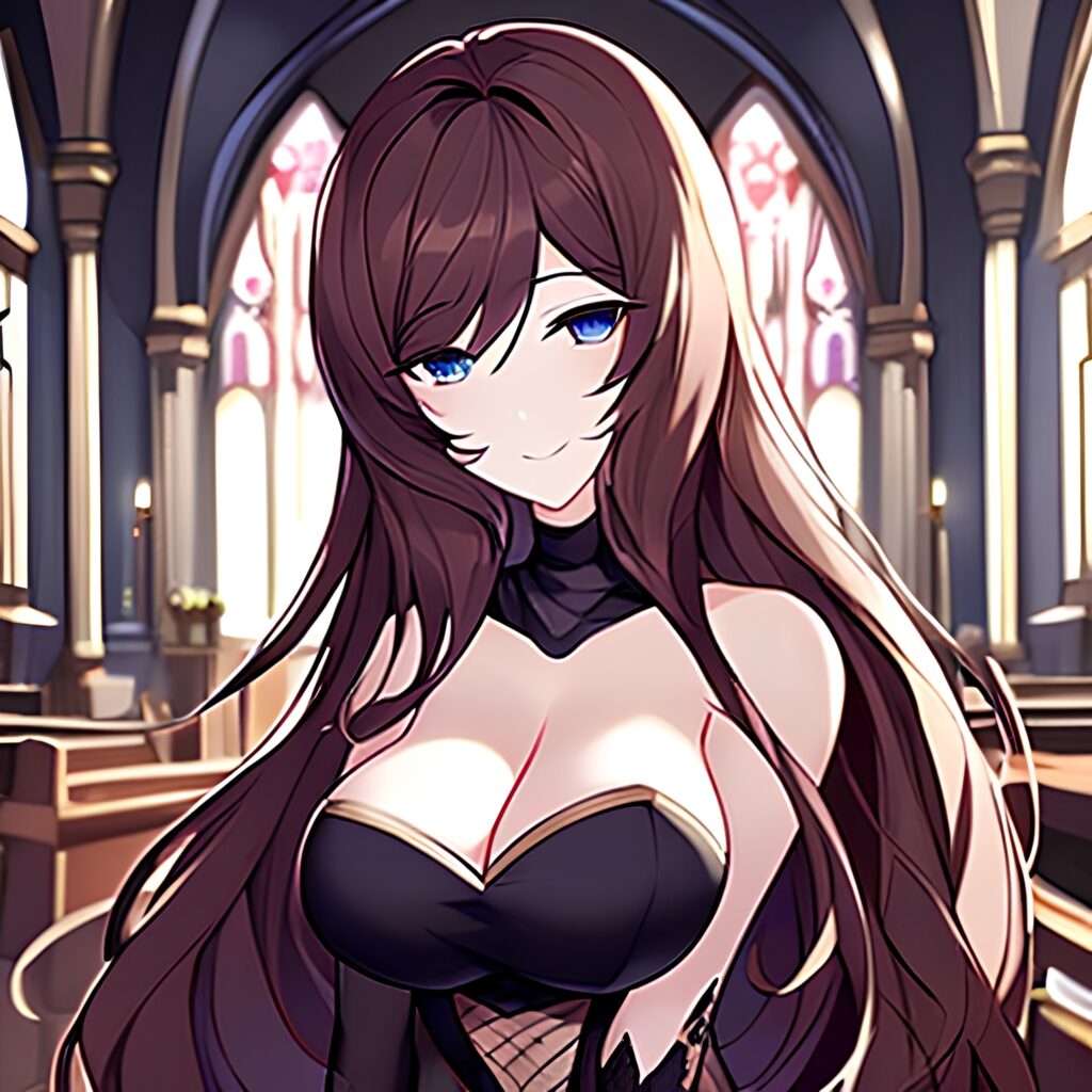 messy hair brunette long hair woman fishnet church 