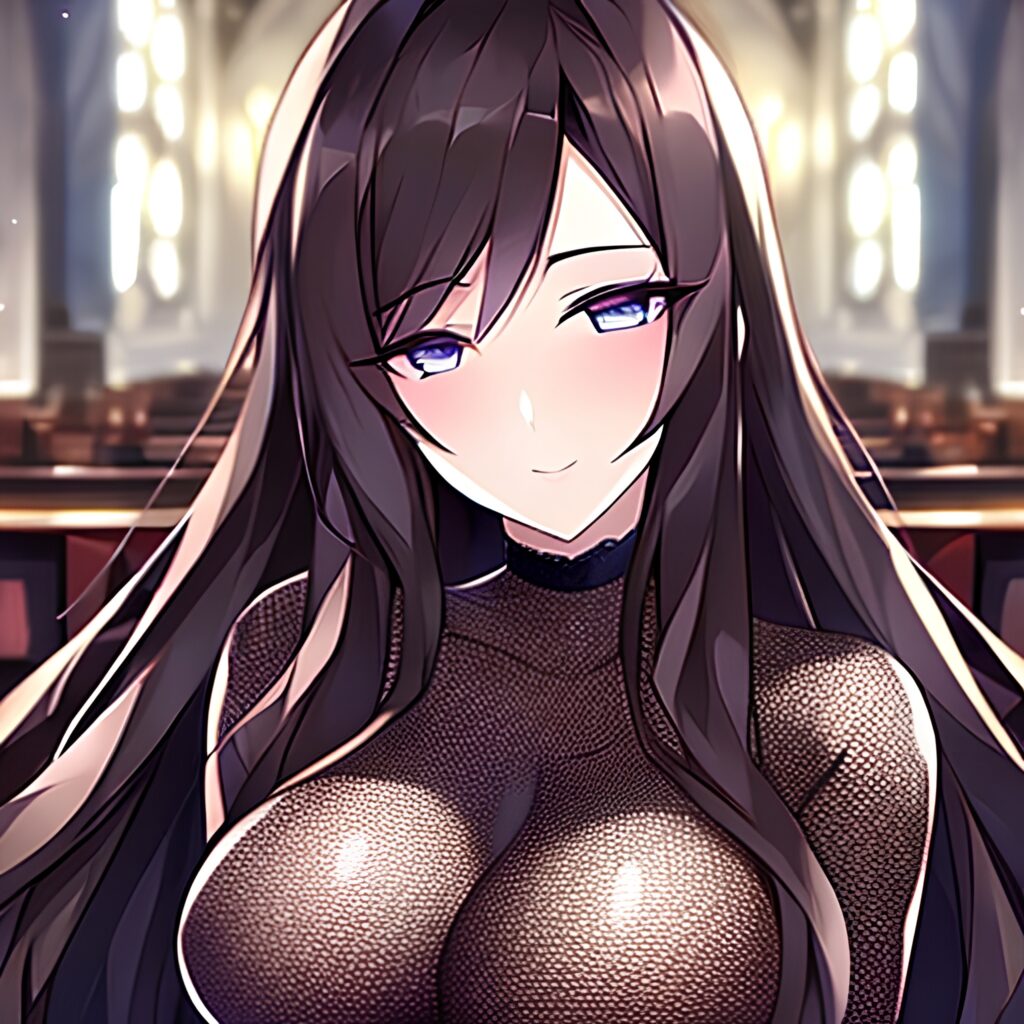 messy hair brunette long hair woman fishnet church 