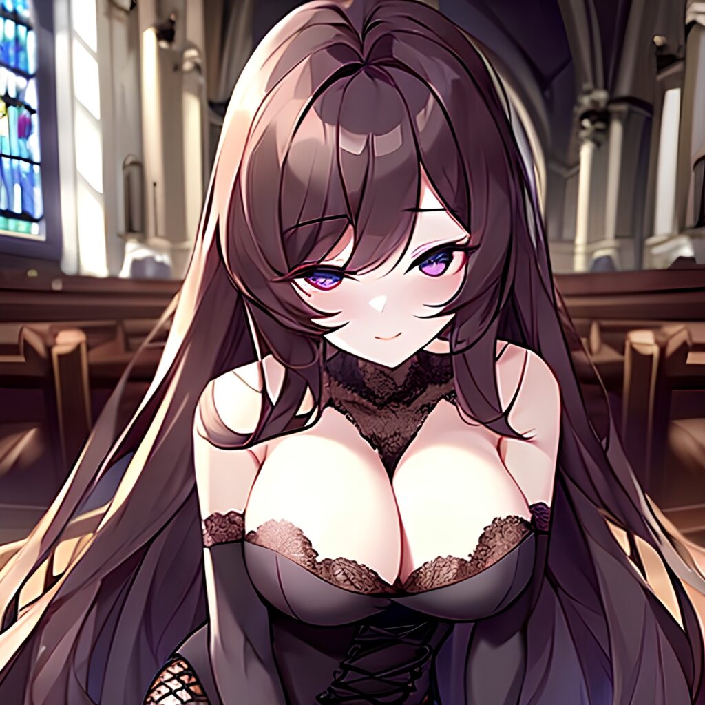 messy hair brunette long hair woman fishnet church 