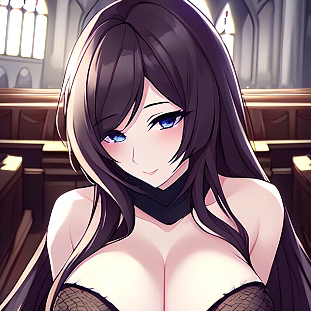 messy hair brunette long hair woman fishnet church 