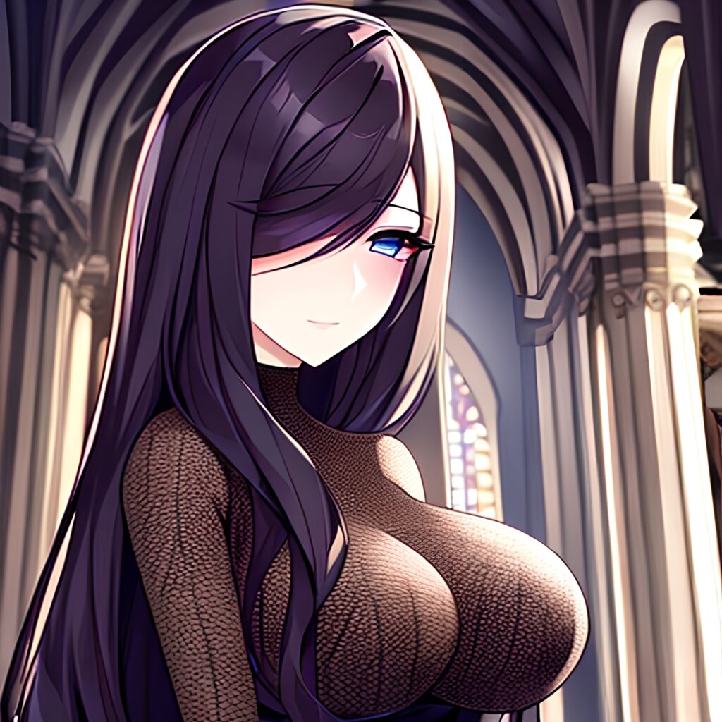 messy hair brunette woman church fishnet long hair 