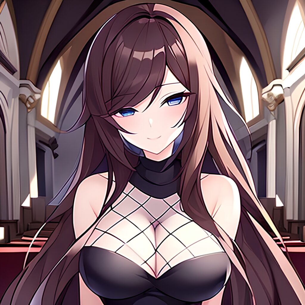 messy hair brunette woman church fishnet long hair 