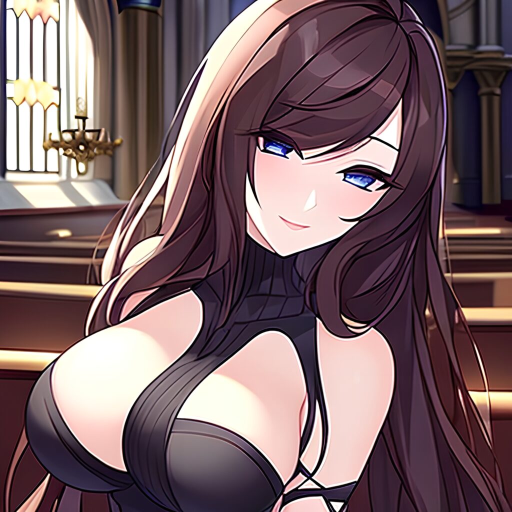 messy hair brunette woman church fishnet long hair 