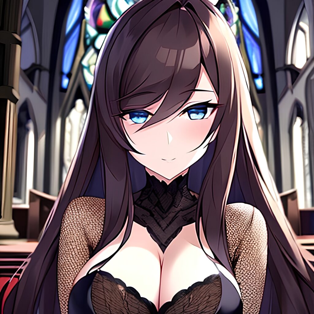 messy hair brunette woman church fishnet long hair 