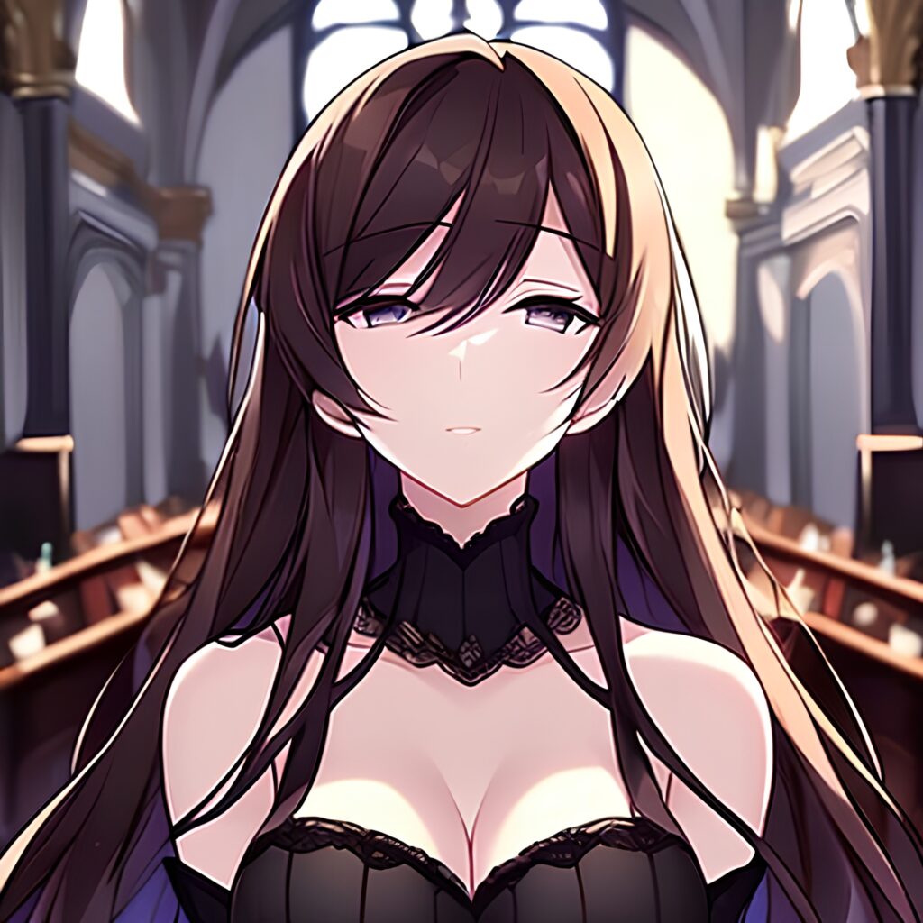 messy hair brunette woman church long hair fishnet 