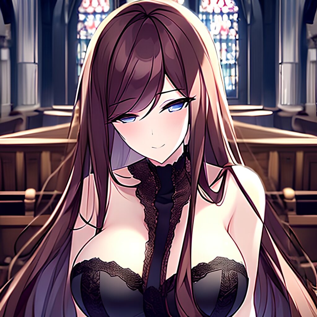 messy hair brunette woman church long hair fishnet 