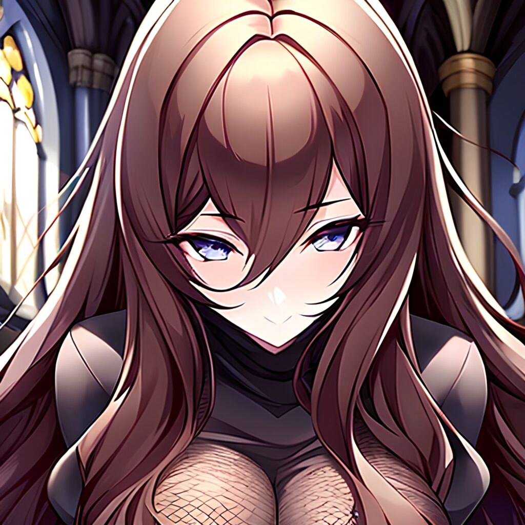 messy hair brunette woman church long hair fishnet 