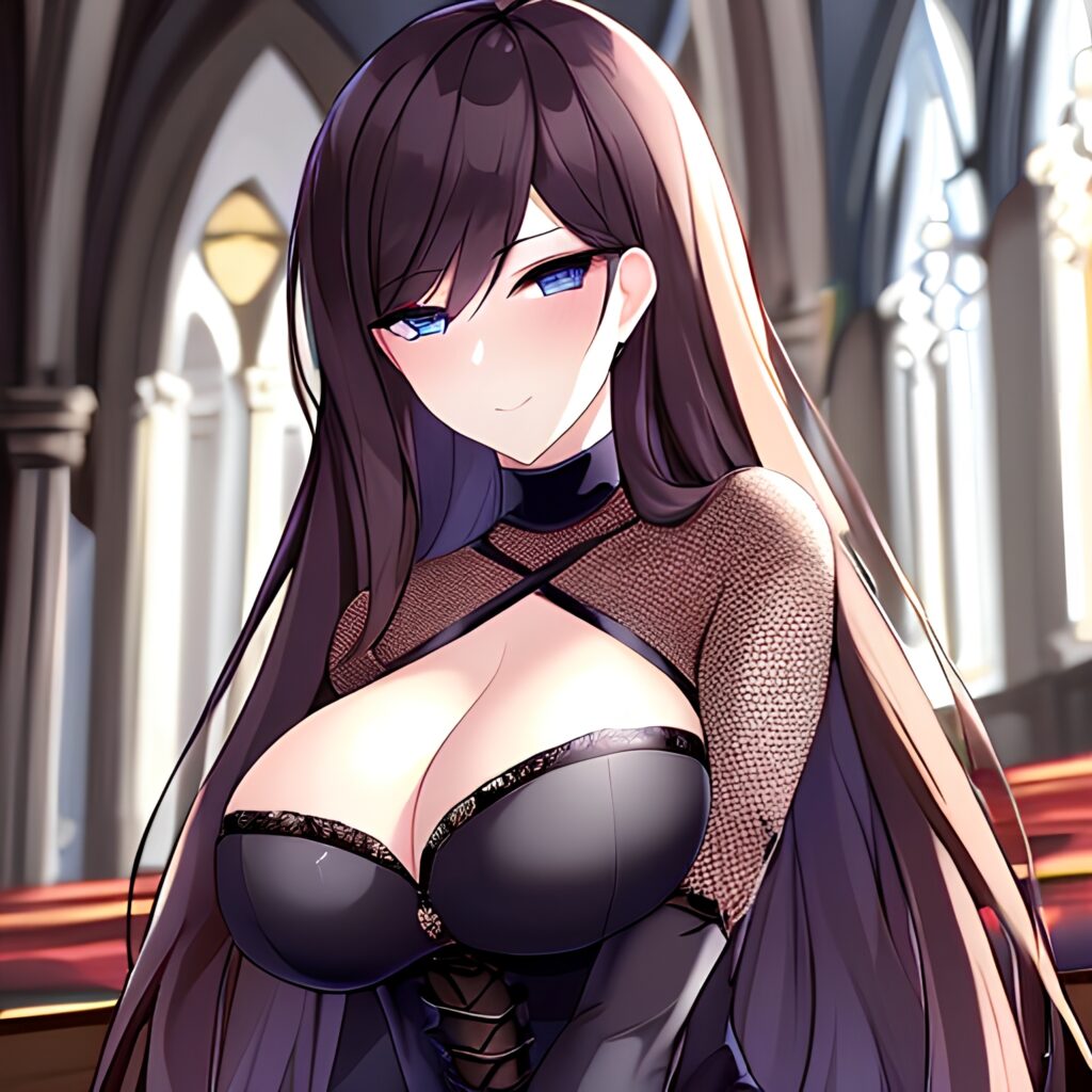 messy hair brunette woman church long hair fishnet 