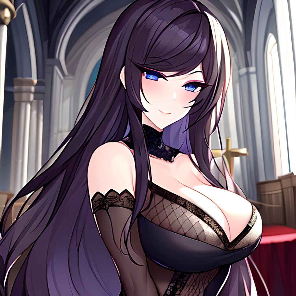 messy hair brunette woman fishnet church long hair 