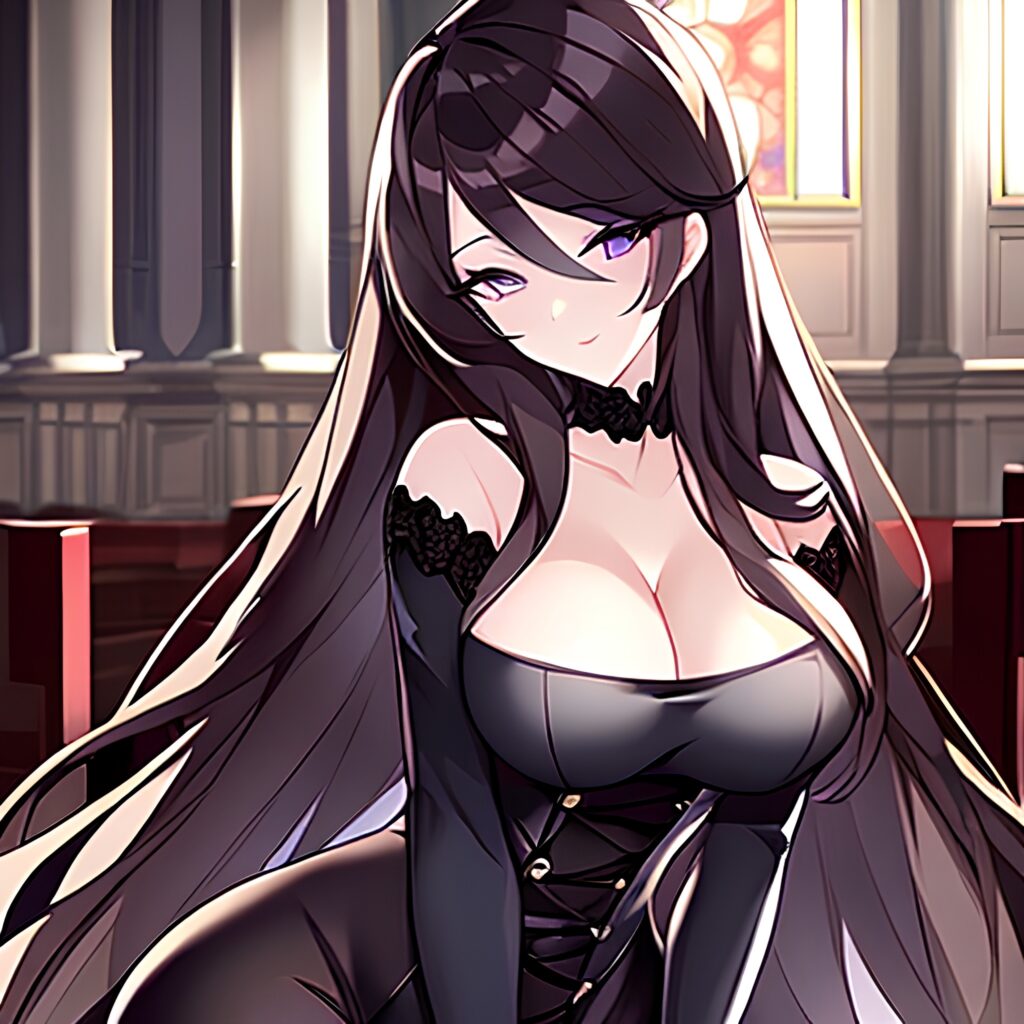 messy hair brunette woman fishnet long hair church 