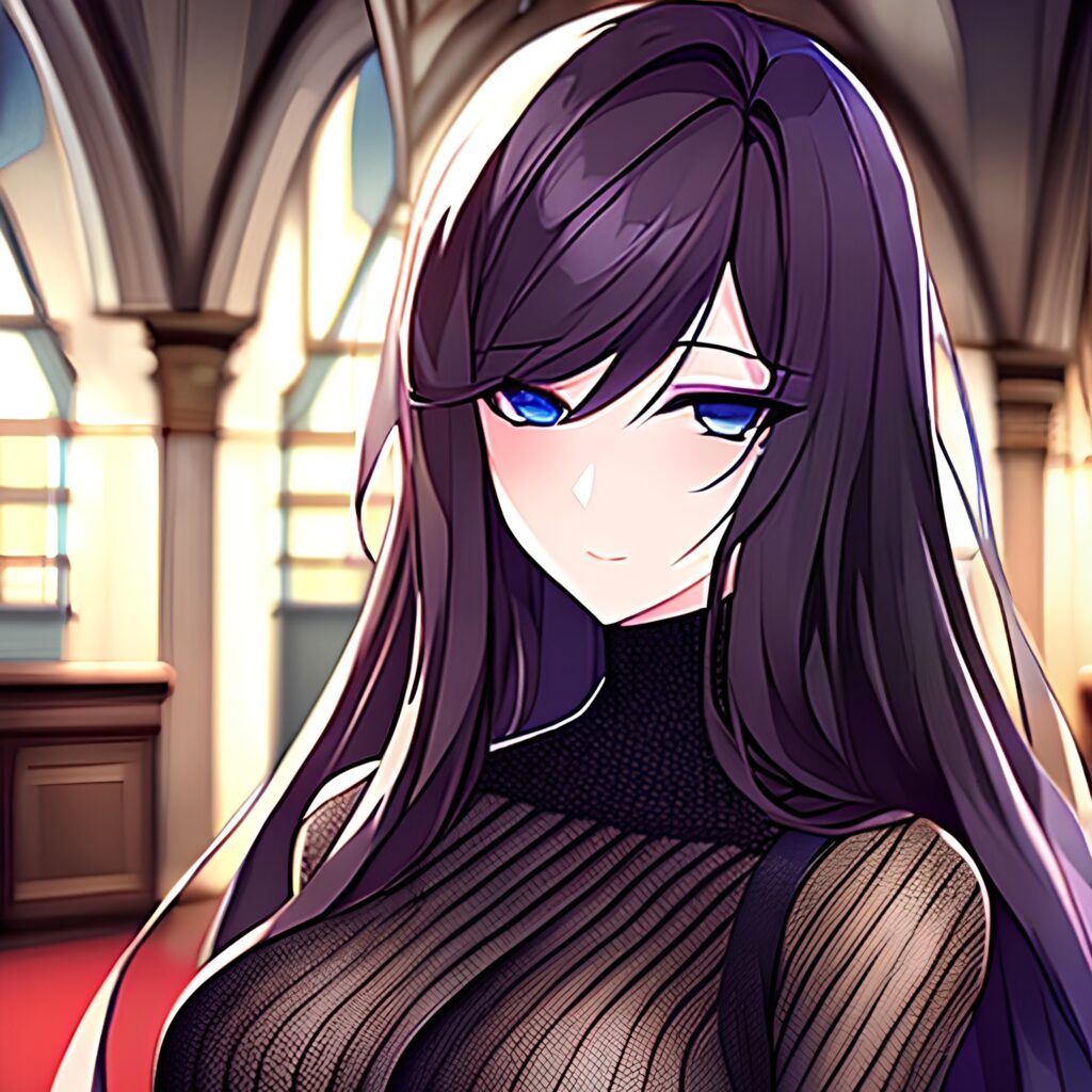 messy hair brunette woman fishnet long hair church 