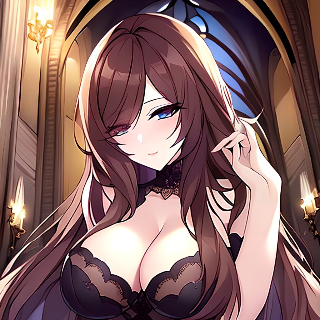 messy hair brunette woman long hair church fishnet 