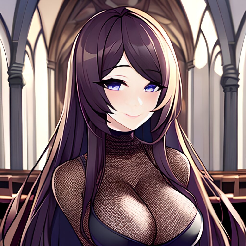 messy hair brunette woman long hair fishnet church 