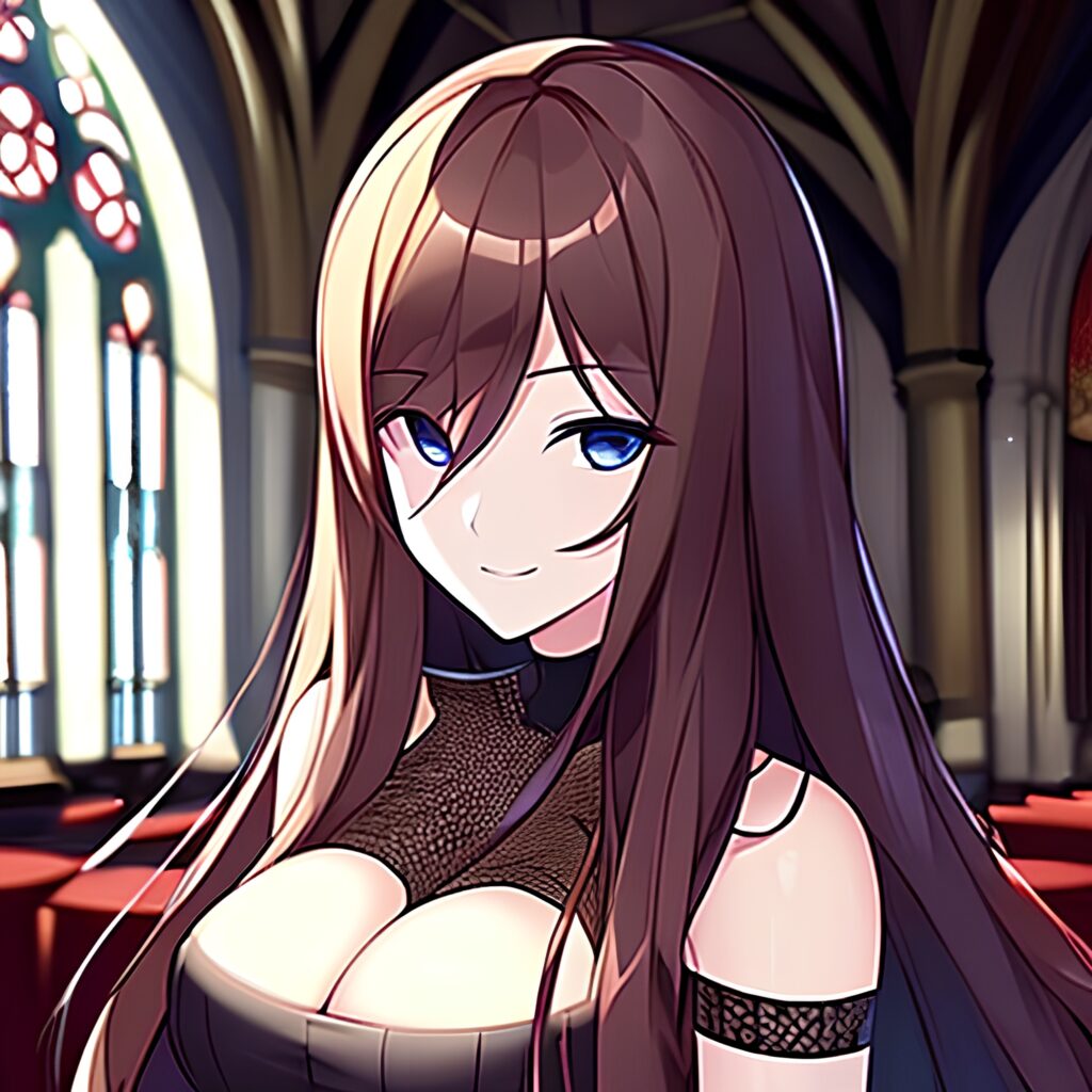 messy hair church brunette long hair fishnet woman 