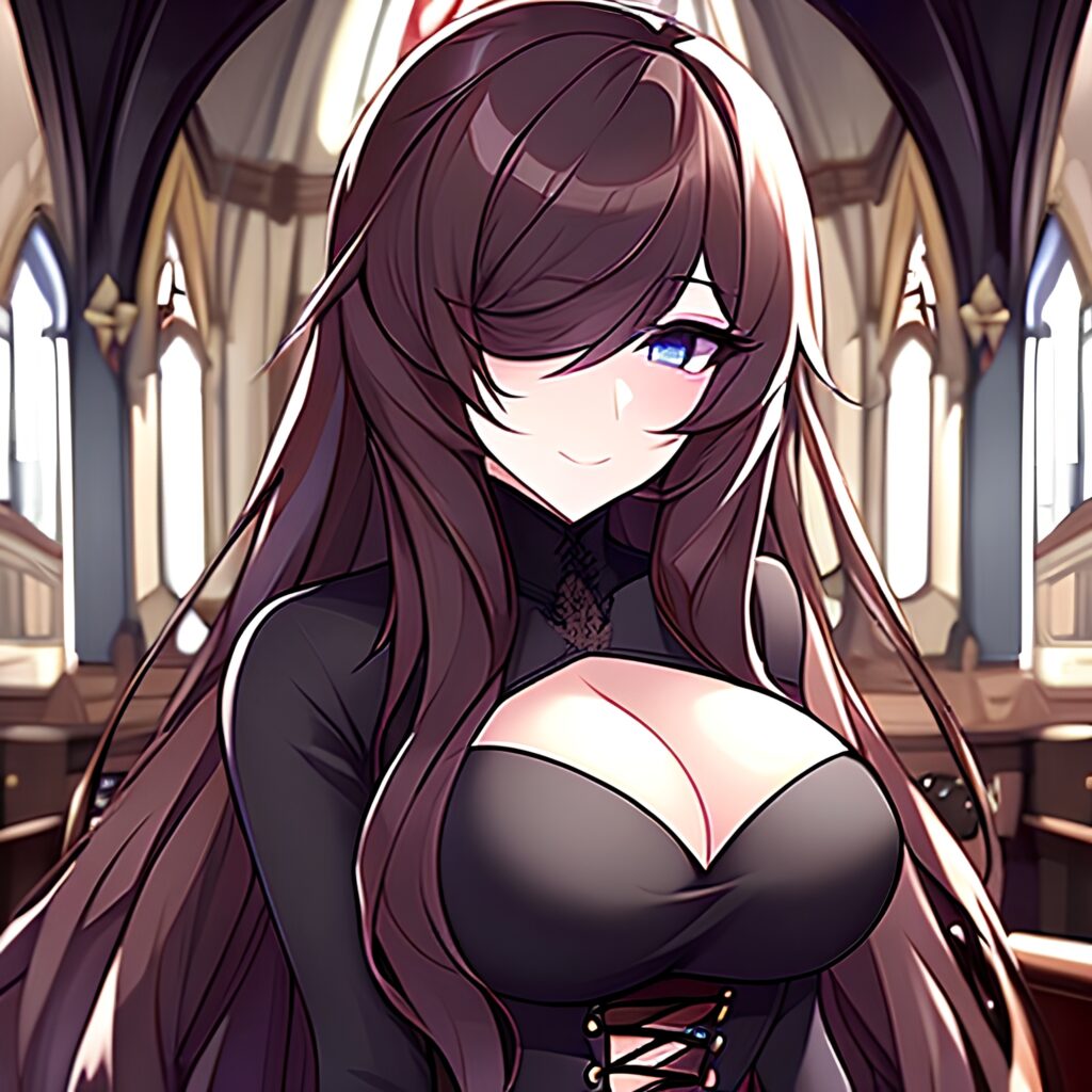 messy hair church brunette long hair fishnet woman 