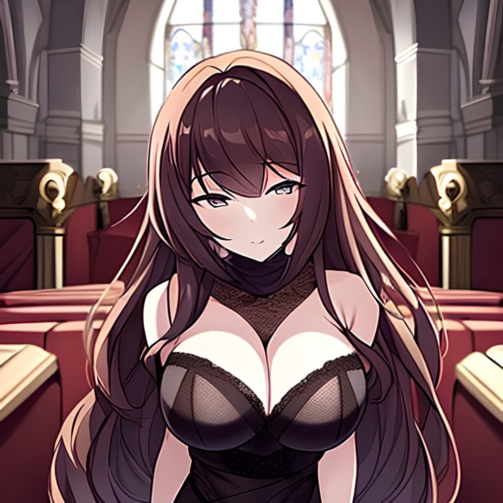 messy hair church brunette long hair fishnet woman 