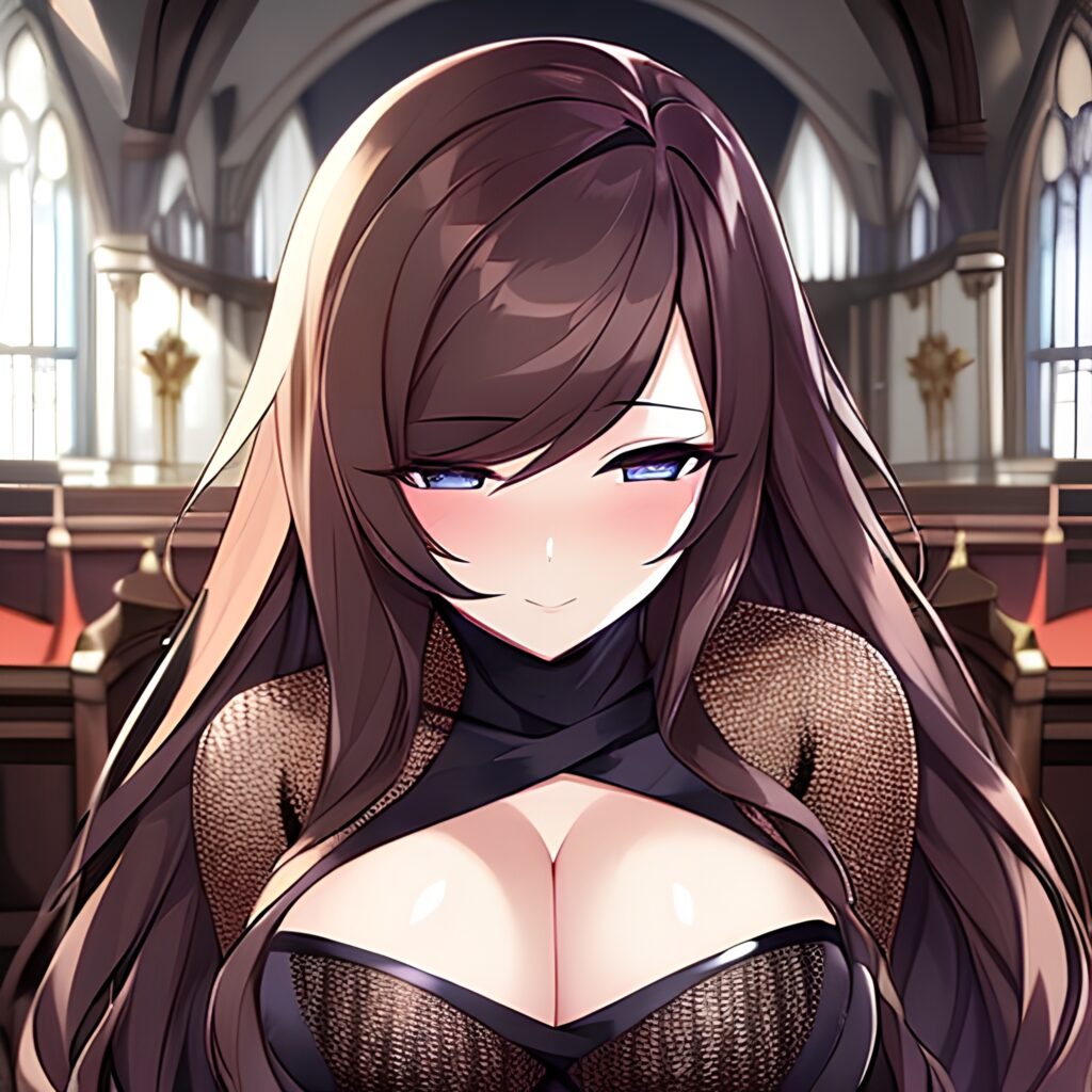 messy hair church brunette long hair fishnet woman 