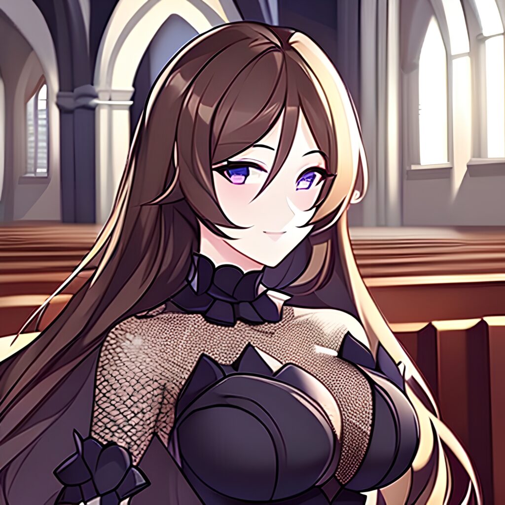 messy hair church brunette long hair woman fishnet 