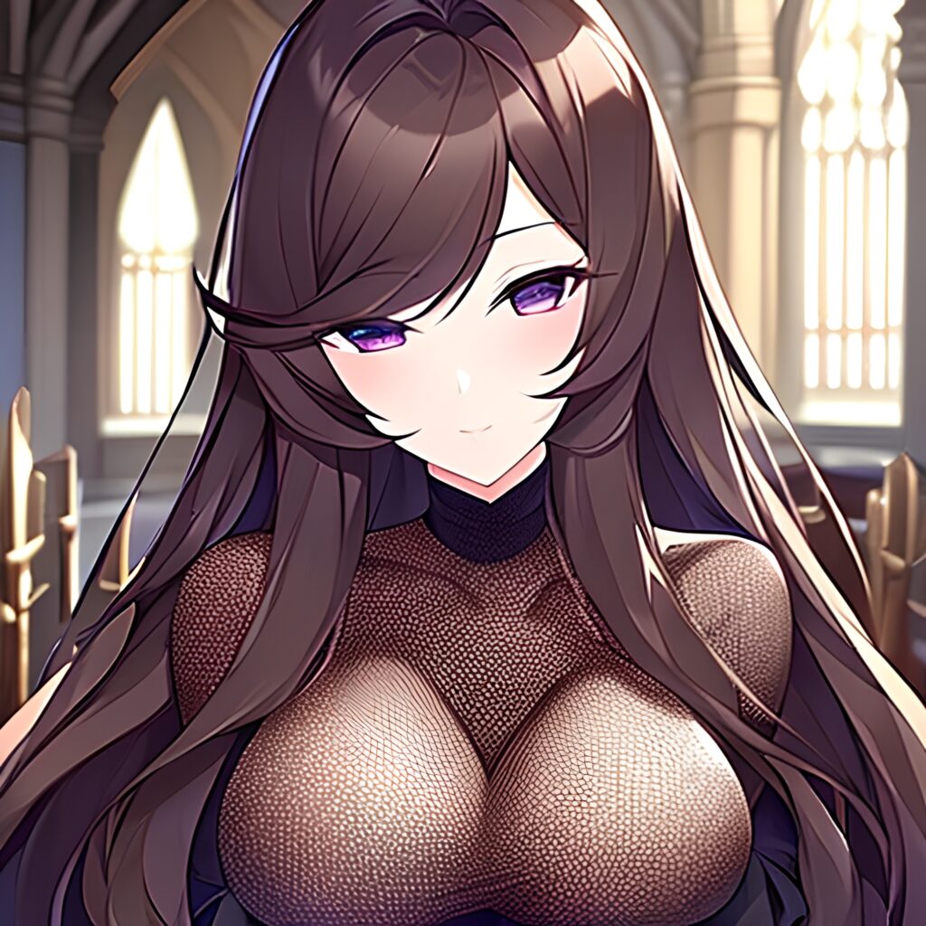 messy hair church brunette woman fishnet long hair 