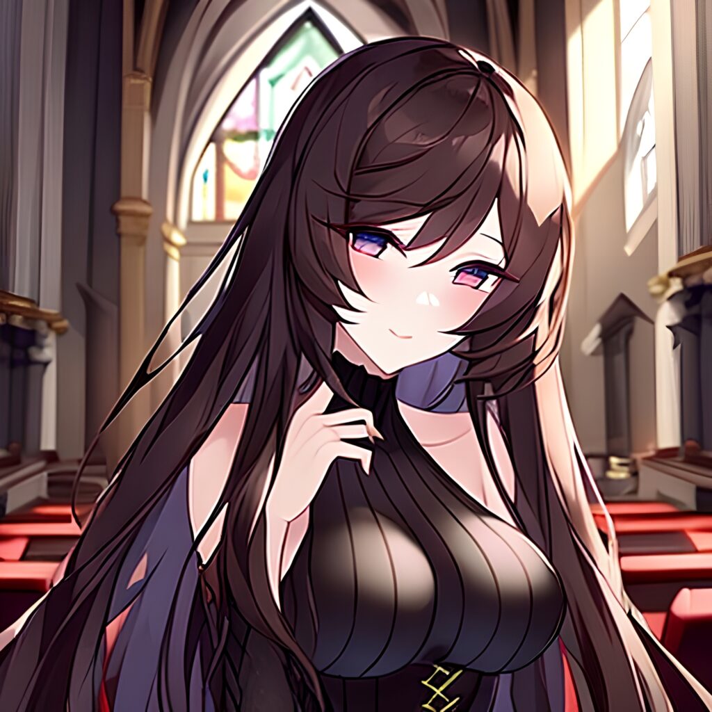 messy hair church brunette woman fishnet long hair 