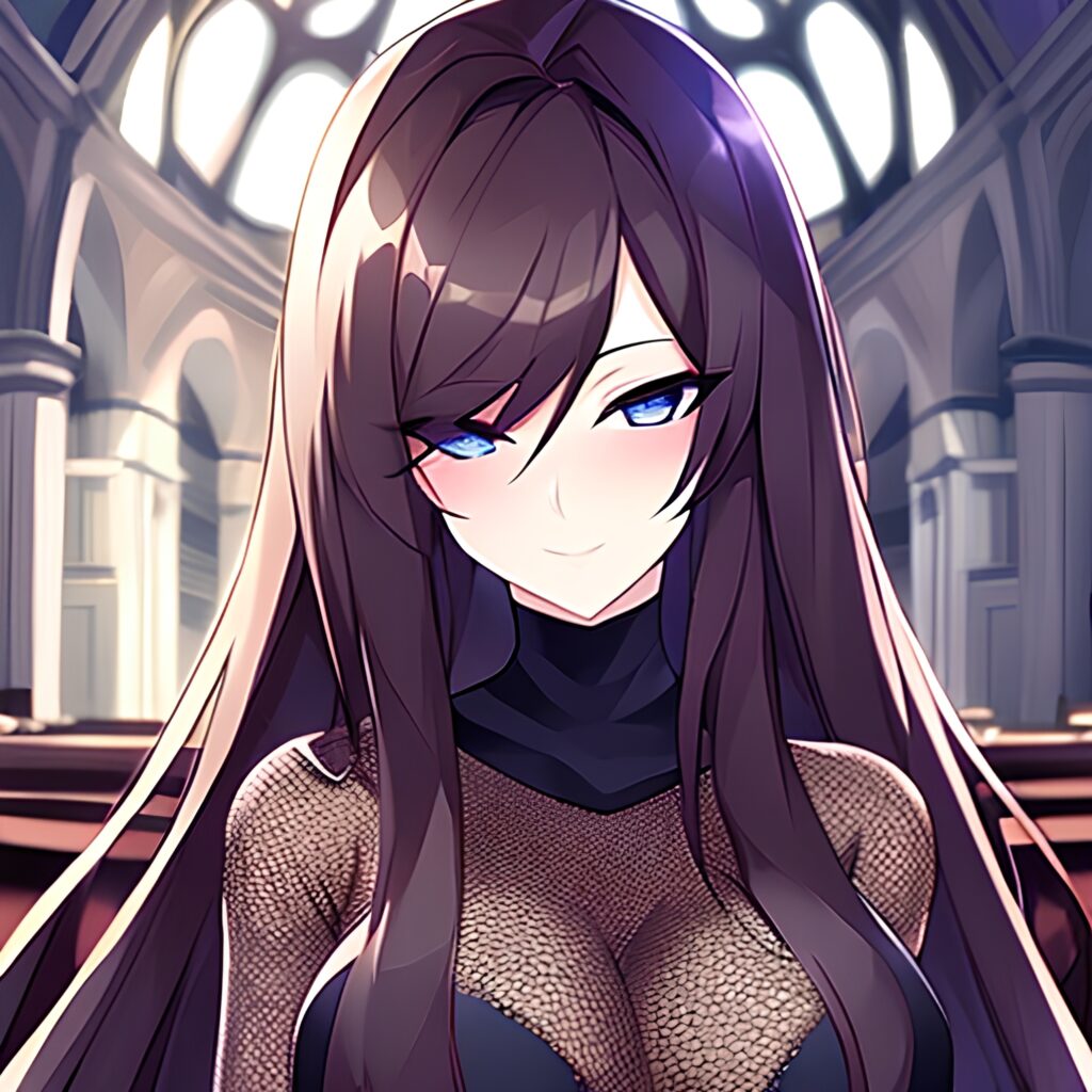 messy hair church brunette woman long hair fishnet 