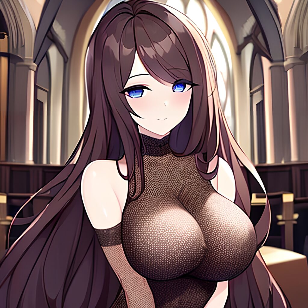 messy hair church brunette woman long hair fishnet 