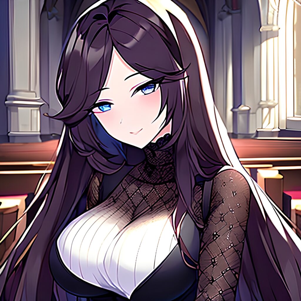 messy hair church fishnet brunette long hair woman