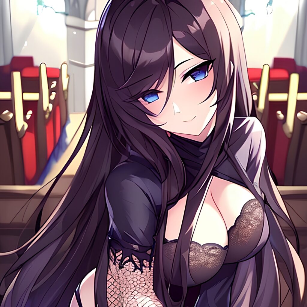 messy hair church fishnet brunette long hair woman 