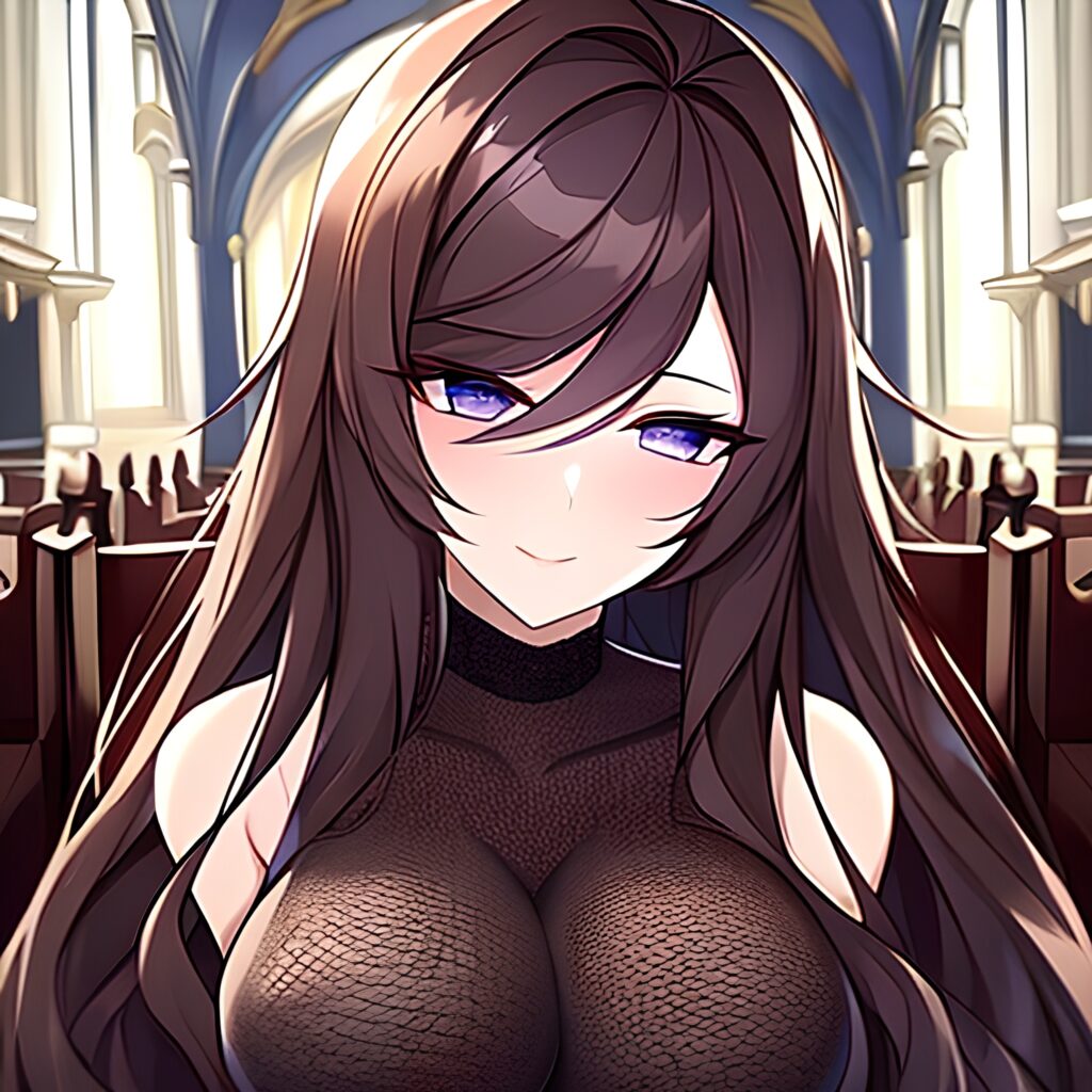 messy hair church fishnet brunette woman long hair 