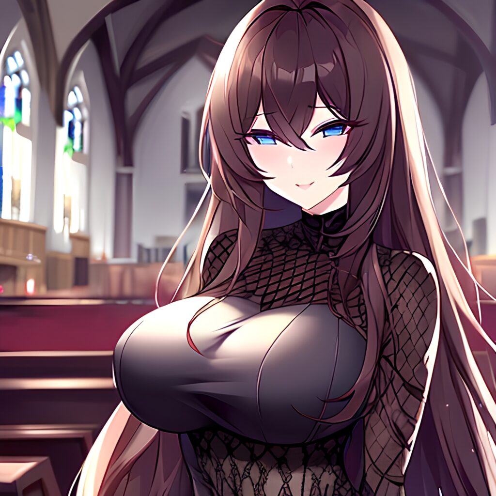 messy hair church fishnet brunette woman long hair 