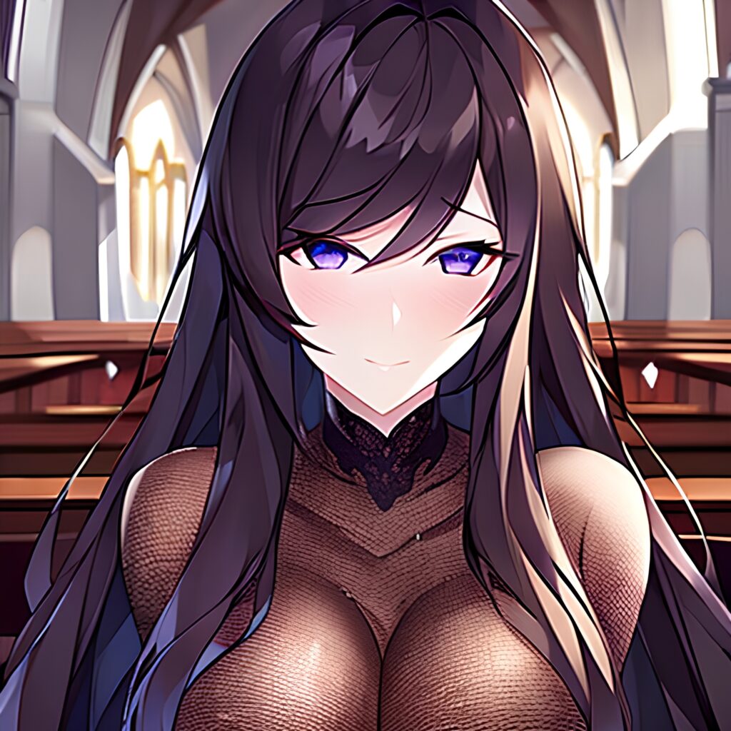 messy hair church fishnet brunette woman long hair 