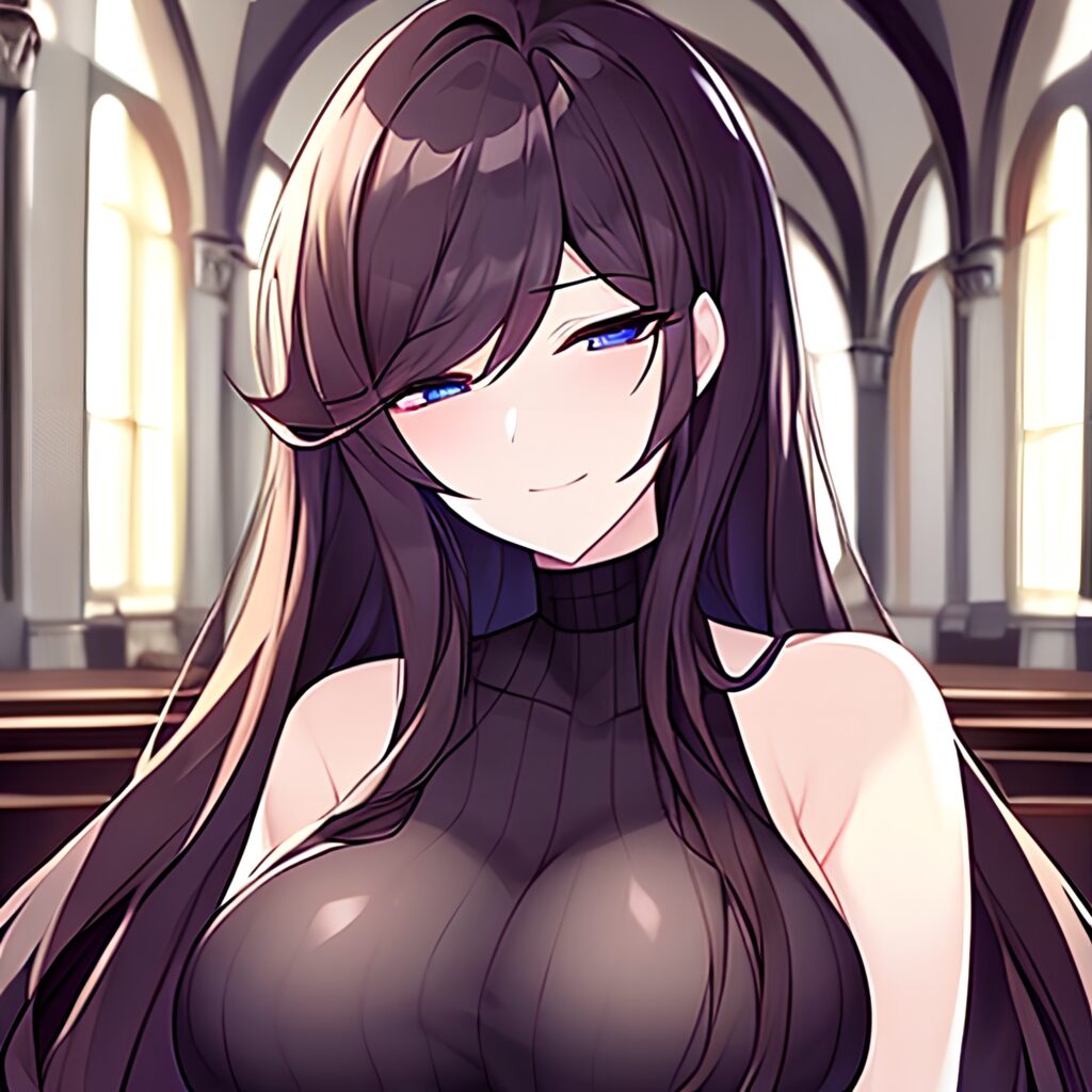 messy hair church fishnet long hair brunette woman 