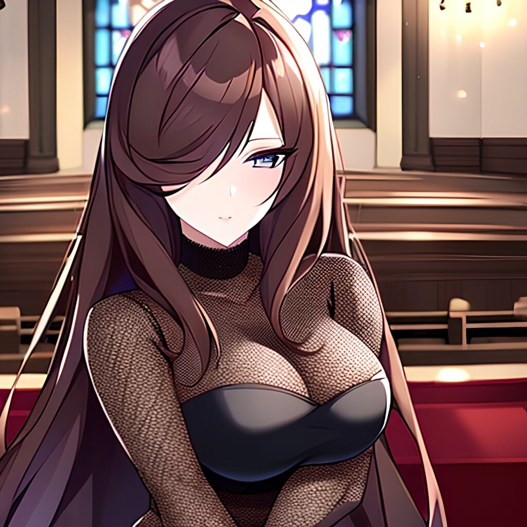 messy hair church fishnet long hair woman brunette 