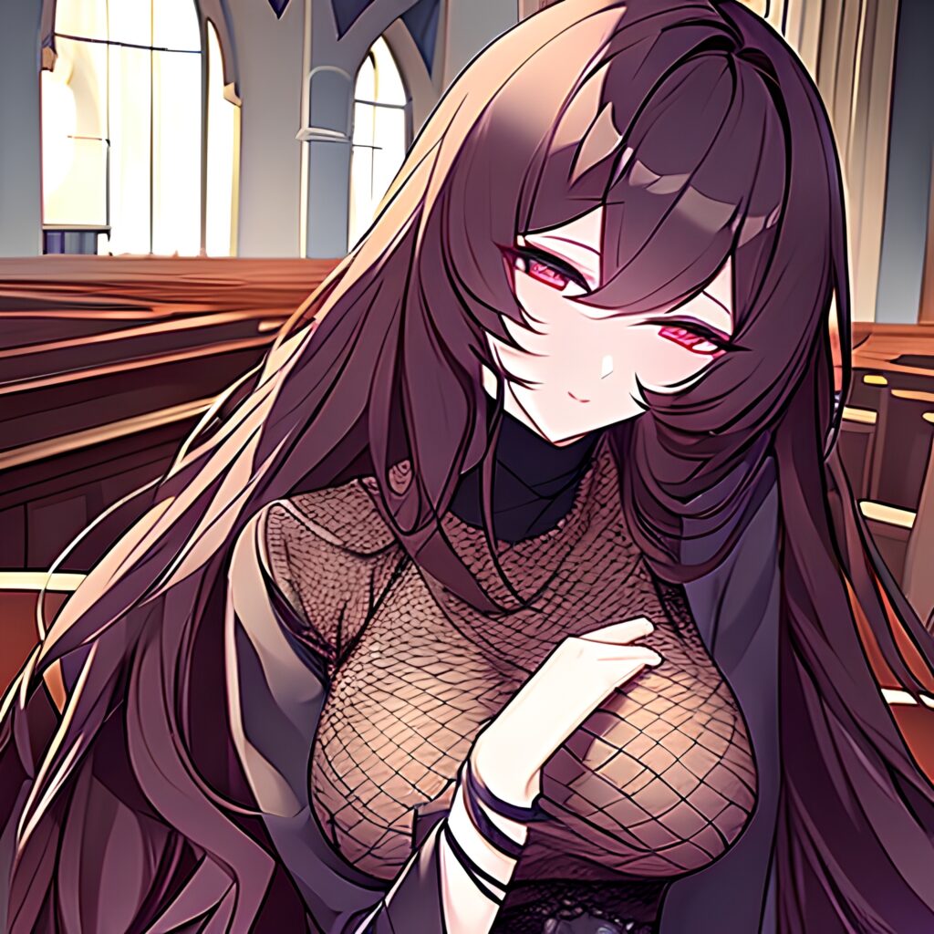 messy hair church fishnet long hair woman brunette 