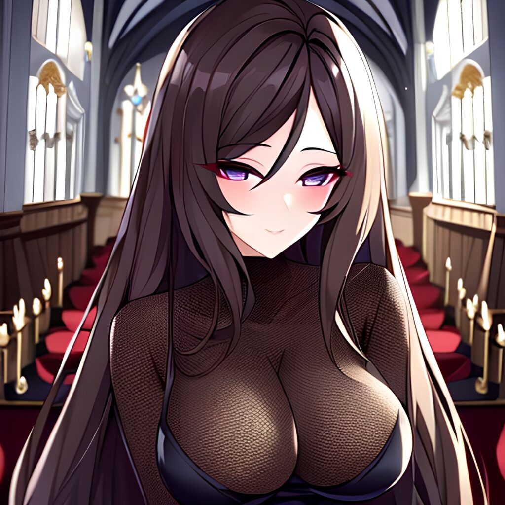 messy hair church fishnet long hair woman brunette 
