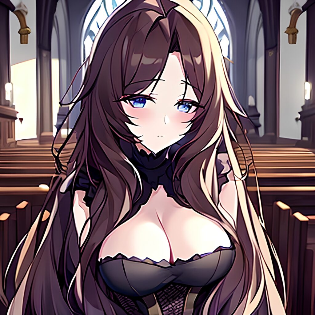 messy hair church fishnet long hair woman brunette 