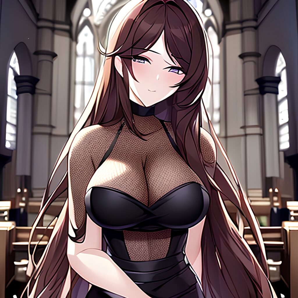 messy hair church fishnet woman brunette long hair 