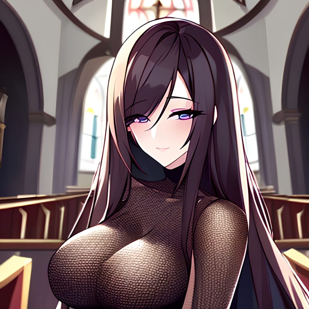 messy hair church fishnet woman brunette long hair 