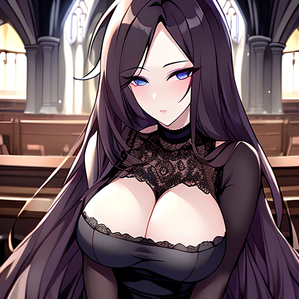 messy hair church fishnet woman brunette long hair