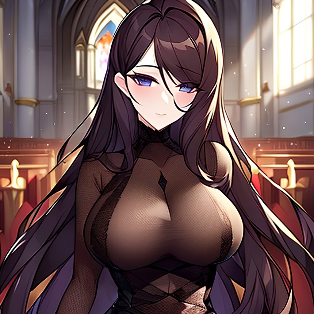 messy hair church fishnet woman brunette long hair 